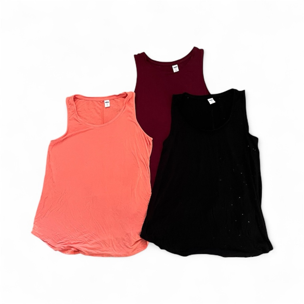 3 Old Navy Luxe Women's Tank Tops - Coral, Burgundy, Black